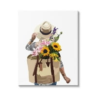 Žena s cvjetnim ruksakom u raznim bojama suncokreta, Galerija grafičke umjetnosti, omotano platno, zidni tisak,