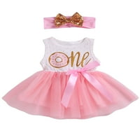 Kuriozud haljina za krštenje za djevojčice u ružičastom rođendanu + traka za glavu 2-komad