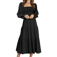 Jesenske duge haljine za žene, ležerna Maksi haljina s dugim rukavima s elastičnim strukom, slatka višeslojna