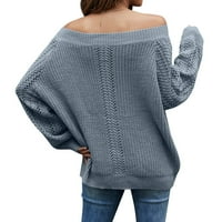 Niskoprofilni pulover ženski pulover ležerni vrhovi dugih rukava jednobojni preveliki džemper s izrezom u obliku