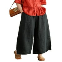 Ženske Palazzo hlače s elastičnim strukom širokih nogavica široke ošišane hlače casual crna 2 inča