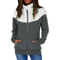 ; / Ženski casual jednobojni kontrastni kaput s patentnim zatvaračem dugih rukava, džepna majica, labavi vrhovi,