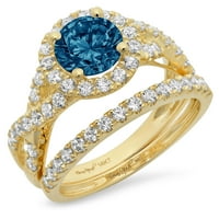 1. Prirodni Londonski plavi topaz 18-karatni dijamant okruglog reza od žutog zlata s naglascima vjenčani set od