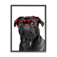 Smiješne pseće lice crvene naočale životinje i insekti slikanje u crnom okviru umjetnički tisak zidna umjetnost