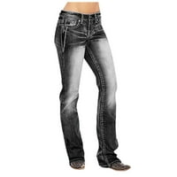 Ženske mršavljene traperice-plus veličine srednjeg struka Jean hlače Stretg Baggy traper hlače s džepovima tiskaju