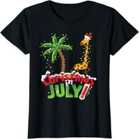 Smiješna majica Božić u srpnju, božićna majica s Santa žirafom i palmom