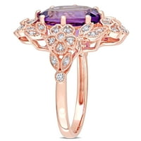 Miabella ženska ct ovalni izrezani ametist i ct okrugli dijamant 14KT cvjetni prsten od ružičastog zlata