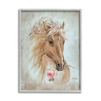 Stupell Industries Vintage Horse Portret Konjička slika ružičasta ruža cvjetna, 30, dizajn Debi Coules