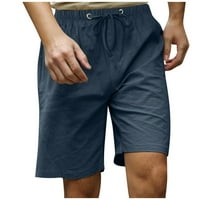 Ljetne cool muške modne casual pamučne konopljine kratke hlače za plažu s vezicama, tamnoplave hlače u ae-u