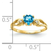 Primalno zlato karatno žuto zlato srce plavi topaz i dijamantni prsten