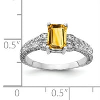 Primalno zlato karatno bijelo zlato 7x smaragdni rezani citrin i dijamantni prsten AA
