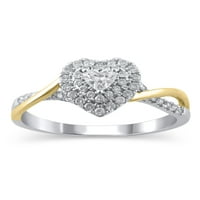 Carat T.W. Sjajne fini nakit Dijamantni prsten u obliku srca u 10kt bijelo i žuto zlato, veličina 8
