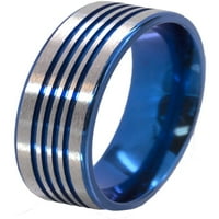 Ravni prsten od titana s utorima anodiziran plavom bojom