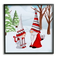 Stupell Industries Svečano zimi Gnome par blagdanski prikazuje vrt Elf Country Slikanje crno uokvirenog umjetničkog