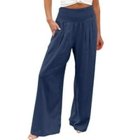 Ženske hlače široke široke hlače s visokim strukom ravne hlače u tamnoplavoj boji
