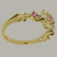 14k ženski zaručnički prsten od žutog zlata britanske proizvodnje s prirodnim ružičastim turmalinom i opalom -