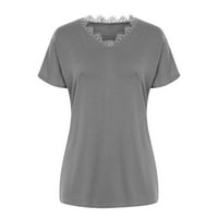 Topovi Plus size ženske modne casual obične majice s izrezom u obliku slova u i čipkastim šavovima kratkih rukava