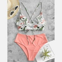 Kompleti odjeće za plažu bikini s cvjetnim printom, dvodijelni kupaći kostim za dvije žene, Plus Set tankini kupaćih