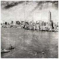 New York Skyline b obrnuto tiskano kaljeno staklo sa srebrnim listom