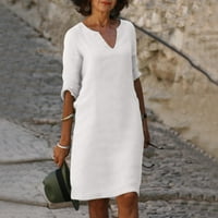 Ženske haljine čvrste ležerne dužine lakat iznad koljena A-line ljetna haljina s bijelim xl