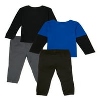 Ganimals Baby Boy & Toddler Boy Slojevita majica, toplinski vrh i trzajne hlače set odjeće, 4-komad