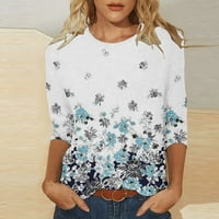 Ženske majice s rukavima s rukavima, majice s okruglim vratom na kopčanje, puloveri, široke bluze s cvjetnim printom,bijela,e-mail