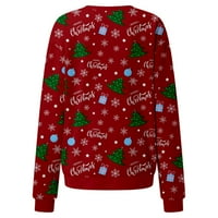 Ženski Božićni džemperi s printom s dugim rukavima, udobne prozračne košulje s okruglim vratom, rasprodaja na