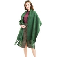 Veliki šal za žene zimski pleteni pončo ženska jednobojna Ženska haljina s rukavima Vintage šal dugi debeli pončo