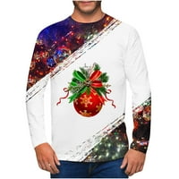 Božićne majice za muškarce, majice s okruglim vratom, casual pulover, majica s realističnim printom, 3-inčna bordo