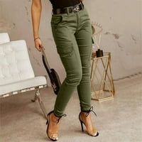 Ženske Ležerne jednobojne teretne hlače s džepom s patentnim zatvaračem, Ležerne teretne hlače bez pojasa