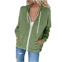 Modne žene casual s kapuljača s tankim patentnim zatvaračem kaput od džempera zeleni l