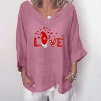 Žene Valentine v-izrez casual pamučni džemper vrh majice za srčane majice