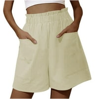 Zodggu ženske žute kapris ženske ljetne modne hlače u slobodno vrijeme kratke hlače hlače džep elastično visoki