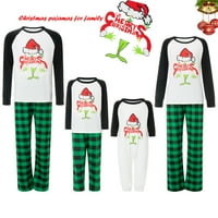 Božićne obiteljske pidžame, odgovarajući setovi, vrhovi dugih rukava s crtanim uzorkom i karirane hlače, Odjeća