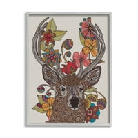 Stupell Industries Buck jeleni portret isprepleteni cvjetni fraktali grafička umjetnost grafička umjetnost siva