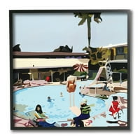 Stupell Industries ljudi se odmaraju u bazenu za zabavu tropskog krajolika crna uokvirena zidna umjetnost, 12,