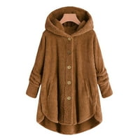 Ženski kaputi zazor, zimski kaputi za žene plus gumb plišani vrhovi s kapuljačom labavi kardigan vuneni kaput