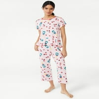 JOYSPUN ženski oblozi vrh i hlače za spavanje kapri, 2-komad, veličine s 3x