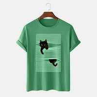 Njoeus ženske vrhove grafičke majice ženske povremene ljupke mačke tiskanje labave udobne majice majice bluza