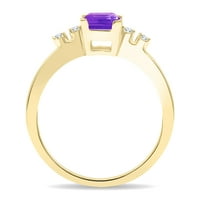 Ženski prsten od ametista i dijamanta četvrtastog oblika u žutom zlatu od 10 karata