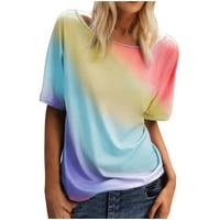 Prinxy Womens majice Teen Girls Ljetni gradijentna boja Ombre print pulover kratki rukavi Okrugli vratni vrhovi