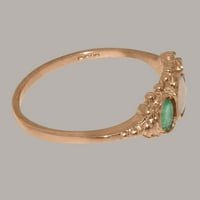 Ženski prsten za obljetnicu od 14k čvrstog ružičastog zlata izrađen u Velikoj Britaniji s prirodnim opalom i smaragdom