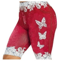 Ženske pripijene Ležerne Jeggings s printom leptira Plus Size, traperice, kratke hlače, kratke hlače, kratke hlače,