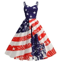 Ženska ljetna haljina na tregerima s printom američke zastave u stilu Dana neovisnosti, Vintage haljina za ljuljanje
