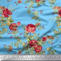 Soimoi Rayon tkanina lišća, crvene bobice i ruža cvjetni dekor tkanina tiskano dvorište široko