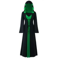 Ženska duga haljina veličine plus za Noć vještica s kapuljačom i čipkom s dugim rukavima