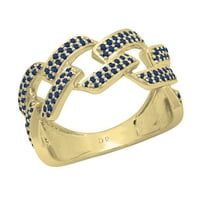 Ženski prsten od 10k okruglog plavog Safira s kubanskim umetcima od žutog zlata, veličine 9,5