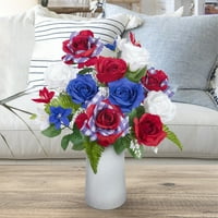 Ljetni buket od 21 umjetnih svilenih crvenih, bijelih i plavih ruža, mješovitih cvjetova