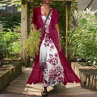 Bazyrey ženske cvjetne ljetne haljine casual trendi kratkih rukava maxi haljine crvene 4xl