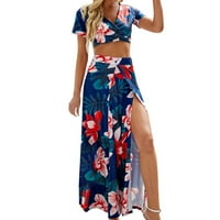 Ženska dva V printova na vratu + Split suknja Summer Beach War